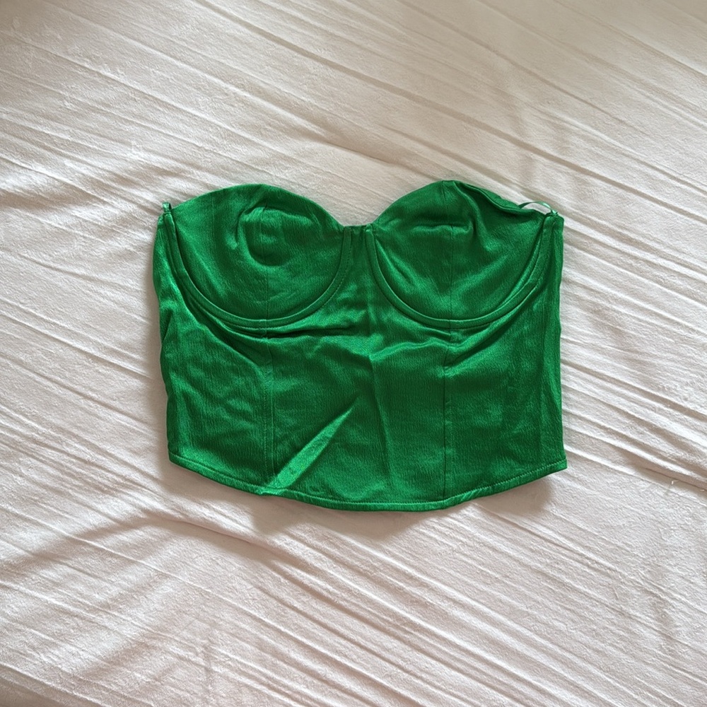 Zara - Green Strapless Satin Bustier Top - M